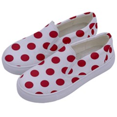 Polka-dots-white Red Kids  Canvas Slip Ons by nateshop