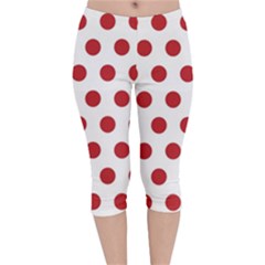 Polka-dots-white Red Velvet Capri Leggings  by nateshop