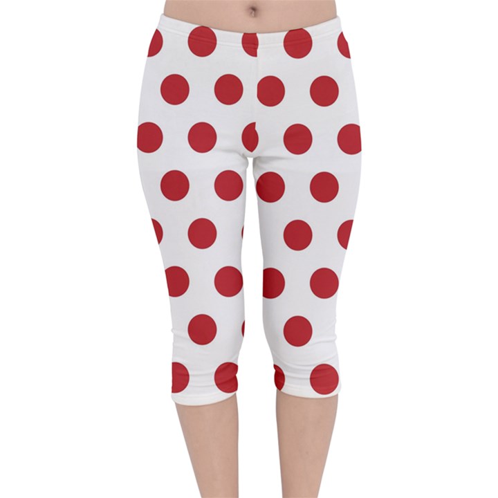 Polka-dots-white Red Velvet Capri Leggings 