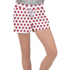 Polka-dots-white Red Velour Lounge Shorts by nateshop