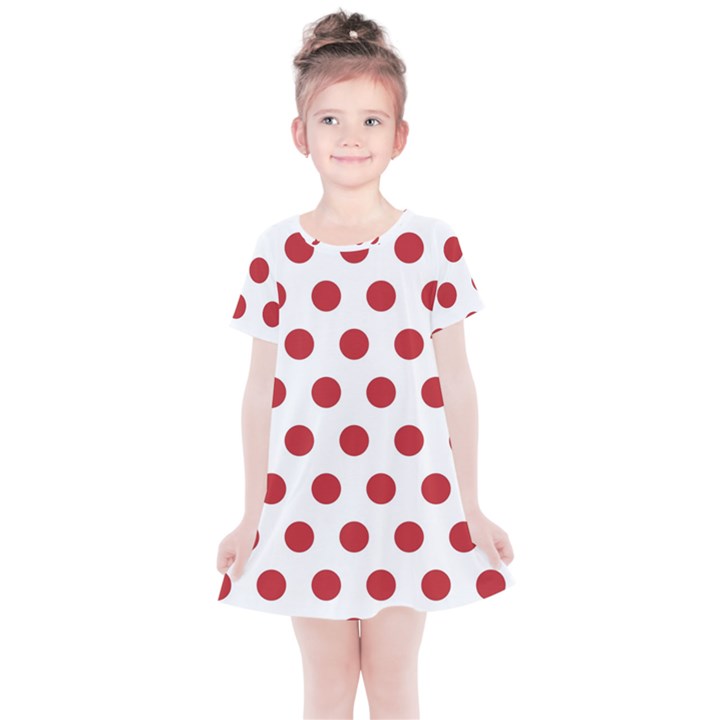 Polka-dots-white Red Kids  Simple Cotton Dress