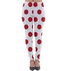 Polka-dots-white Red Lightweight Velour Leggings by nateshop