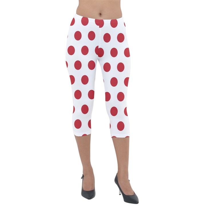 Polka-dots-white Red Lightweight Velour Capri Leggings 