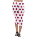 Polka-dots-white Red Lightweight Velour Capri Leggings  View2