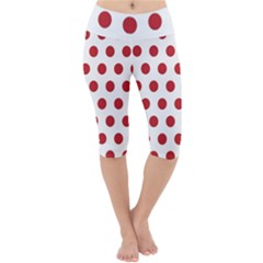 Polka-dots-white Red Lightweight Velour Cropped Yoga Leggings by nateshop