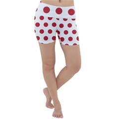 Polka-dots-white Red Lightweight Velour Yoga Shorts by nateshop