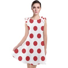 Polka-dots-white Red Tie Up Tunic Dress by nateshop