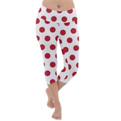 Polka-dots-white Red Lightweight Velour Capri Yoga Leggings by nateshop