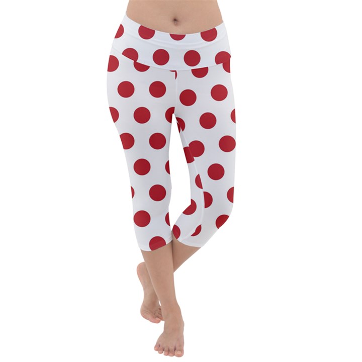 Polka-dots-white Red Lightweight Velour Capri Yoga Leggings