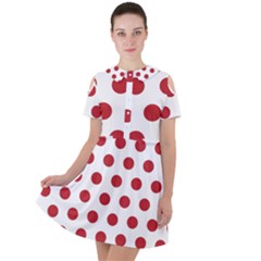 Polka-dots-white Red Short Sleeve Shoulder Cut Out Dress 