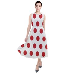 Polka-dots-white Red Round Neck Boho Dress by nateshop