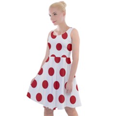 Polka-dots-white Red Knee Length Skater Dress by nateshop