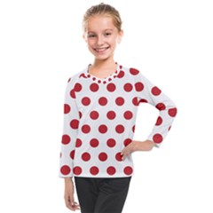 Polka-dots-white Red Kids  Long Mesh Tee