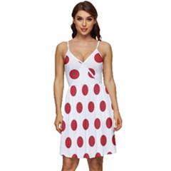 Polka-dots-white Red V-neck Pocket Summer Dress  by nateshop