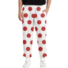 Polka-dots-white Red Men s Elastic Waist Pants by nateshop