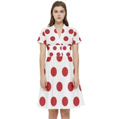 Polka-dots-white Red Short Sleeve Waist Detail Dress by nateshop