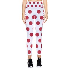 Polka-dots-white Red Pocket Leggings  by nateshop