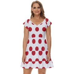 Polka-dots-white Red Short Sleeve Tiered Mini Dress