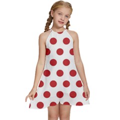 Polka-dots-white Red Kids  Halter Collar Waist Tie Chiffon Dress