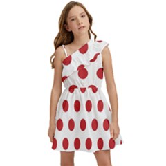 Polka-dots-white Red Kids  One Shoulder Party Dress