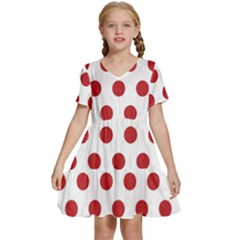 Polka-dots-white Red Kids  Short Sleeve Tiered Mini Dress