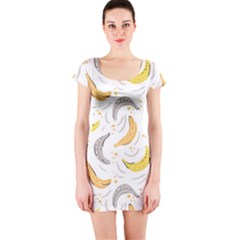 Seamless Stylish Pattern-with-fresh-yellow-bananas-background Short Sleeve Bodycon Dress