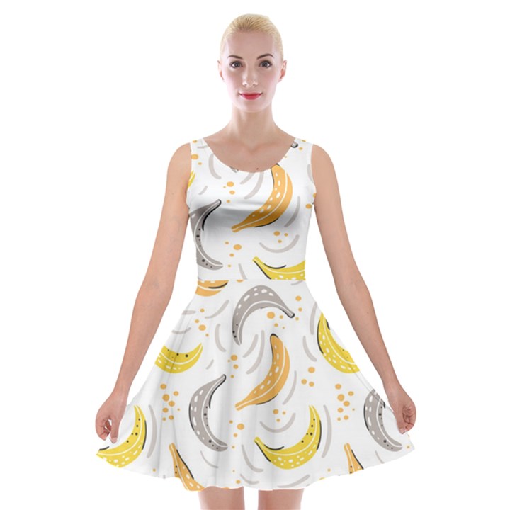 Seamless stylish pattern-with-fresh-yellow-bananas-background Velvet Skater Dress