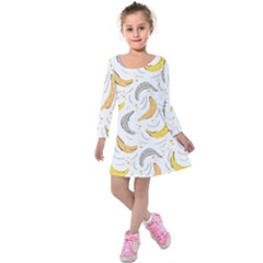 Seamless Stylish Pattern-with-fresh-yellow-bananas-background Kids  Long Sleeve Velvet Dress by Wegoenart