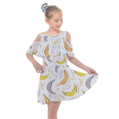 Seamless Stylish Pattern-with-fresh-yellow-bananas-background Kids  Shoulder Cutout Chiffon Dress by Wegoenart