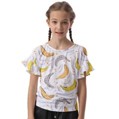 Seamless Stylish Pattern-with-fresh-yellow-bananas-background Kids  Cut Out Flutter Sleeves by Wegoenart