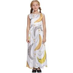 Seamless Stylish Pattern-with-fresh-yellow-bananas-background Kids  Satin Sleeveless Maxi Dress by Wegoenart