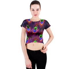 Peacock-feathers Crew Neck Crop Top by nateshop