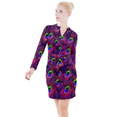 Peacock-feathers Button Long Sleeve Dress by nateshop