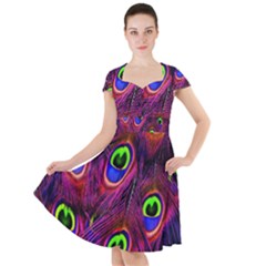 Peacock-feathers Cap Sleeve Midi Dress by nateshop