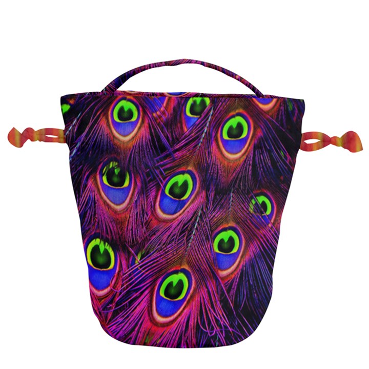 Peacock-feathers Drawstring Bucket Bag