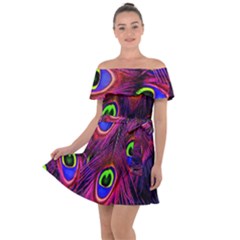 Peacock-feathers Off Shoulder Velour Dress by nateshop