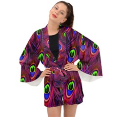 Peacock-feathers Long Sleeve Kimono