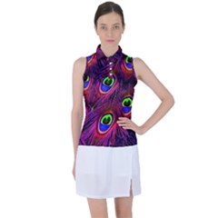 Peacock-feathers Women s Sleeveless Polo Tee