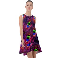 Peacock-feathers Frill Swing Dress by nateshop