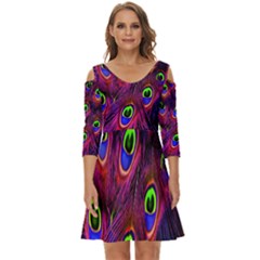 Peacock-feathers Shoulder Cut Out Zip Up Dress by nateshop