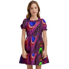 Peacock-feathers Kids  Puff Sleeved Dress