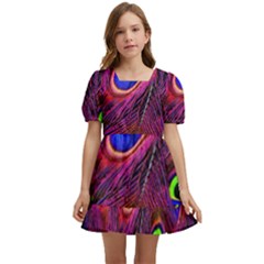 Peacock-feathers Kids  Short Sleeve Dolly Dress