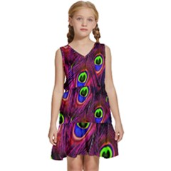 Peacock-feathers Kids  Sleeveless Tiered Mini Dress