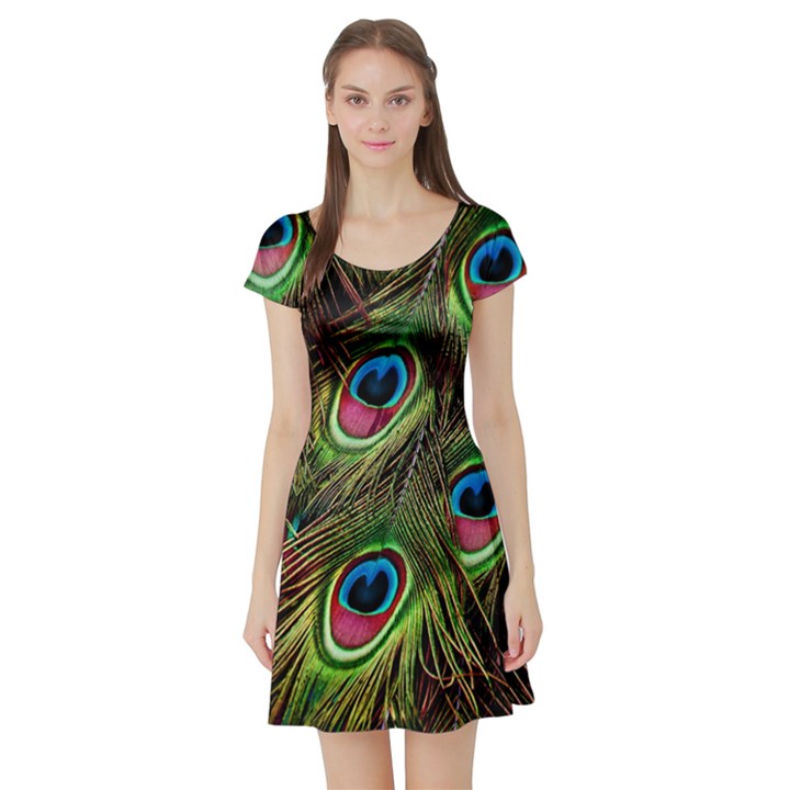 Peacock-army Short Sleeve Skater Dress