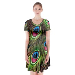 Peacock-army Short Sleeve V-neck Flare Dress by nateshop