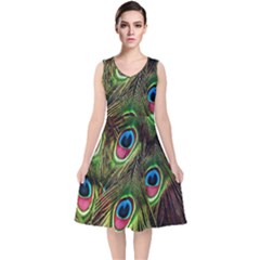 Peacock-army V-neck Midi Sleeveless Dress  by nateshop