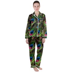 Peacock-army Satin Long Sleeve Pajamas Set