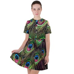 Peacock-army Short Sleeve Shoulder Cut Out Dress  by nateshop