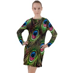 Peacock-army Long Sleeve Hoodie Dress