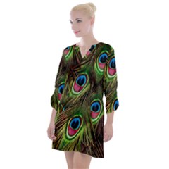 Peacock-army Open Neck Shift Dress by nateshop